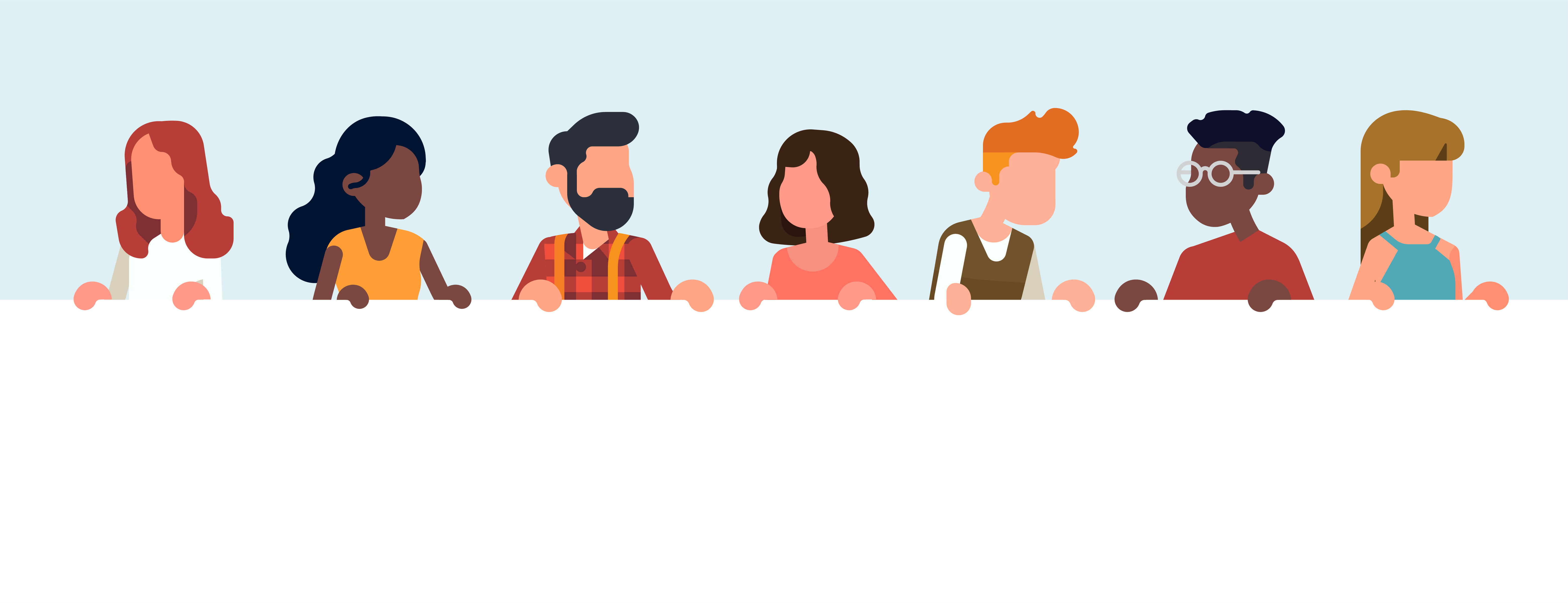 Die Illustration zeigt viele verschiedene Menschen, die für die große Gruppe des medizinischen Personals an unserer Klinik stehen.